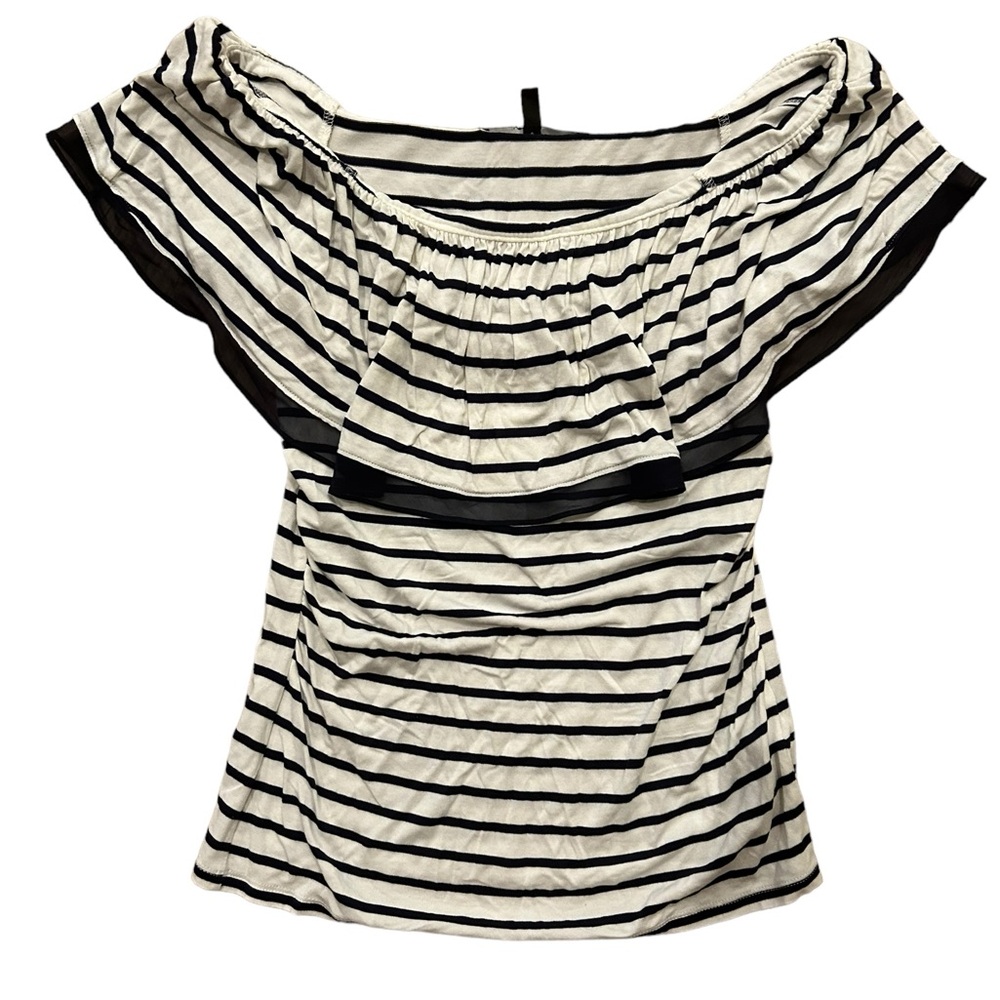 Off the Shoulder Ruffled Tee Striped